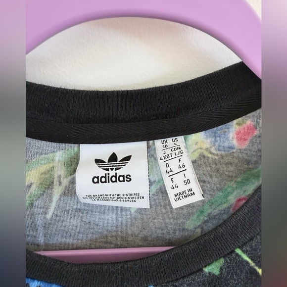 Adidas Originals Floral Trefoil Crop Top Black Size L - Picture 2 of 4
